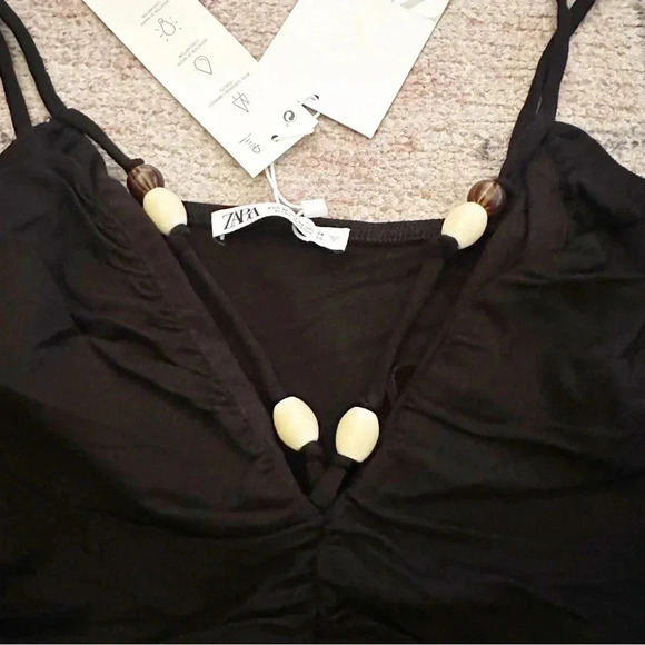 NWT Zara• Black beaded Crop Top Size Large - Picture 9 of 11